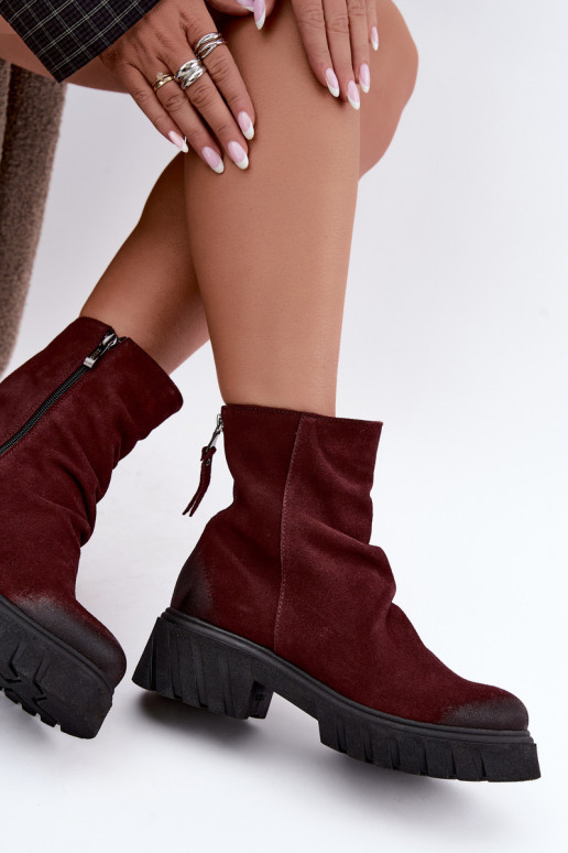 Bottines en daim isolées avec volants Zazoo 60590 bordeaux