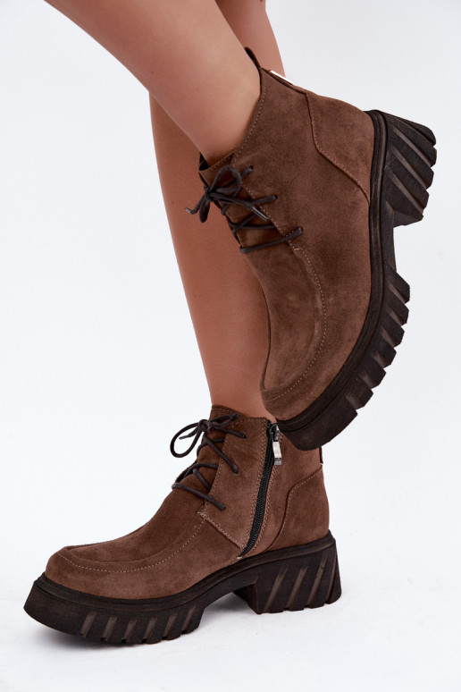 Verwarmde faux suede enkellaarsjes Zazoo 60594 bruin