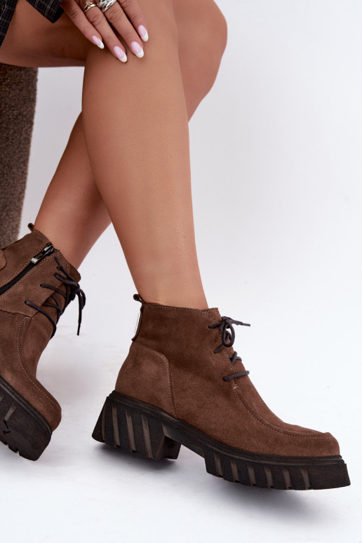 Warmes Kunstveloursleder-Ankle Boots Zazoo 60594 braun