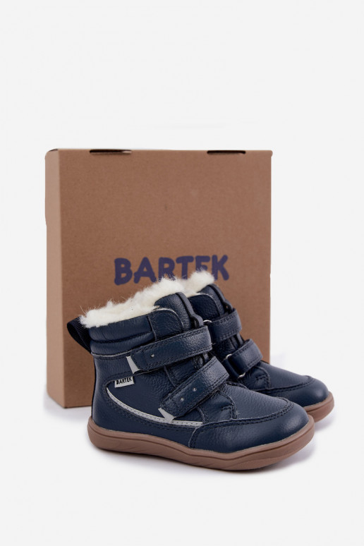 Bottes de neige en cuir pour enfants Barefoot Bartek 8401456 bleu foncé