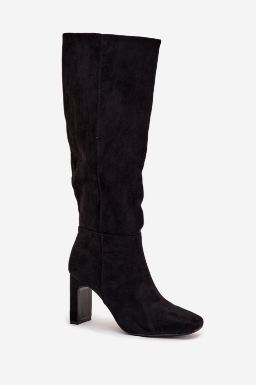 Bottes hautes pour femmes avec talons, isolées, en noir Zamira