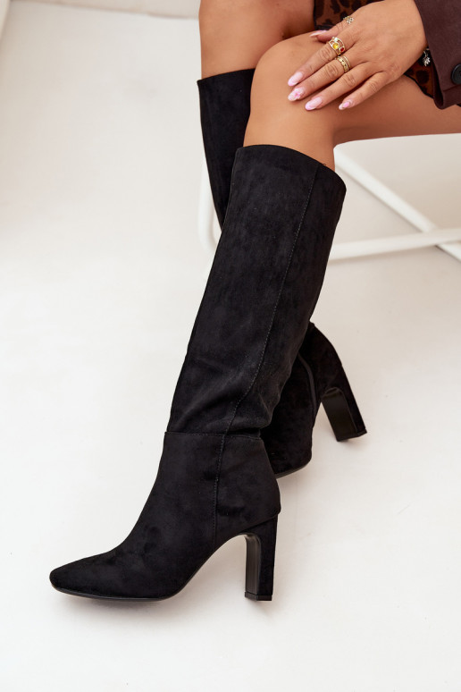 Bottes hautes pour femmes avec talons, isolées, en noir Zamira