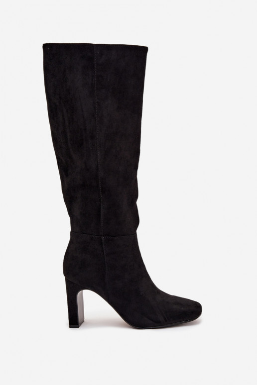 Bottes hautes pour femmes avec talons, isolées, en noir Zamira