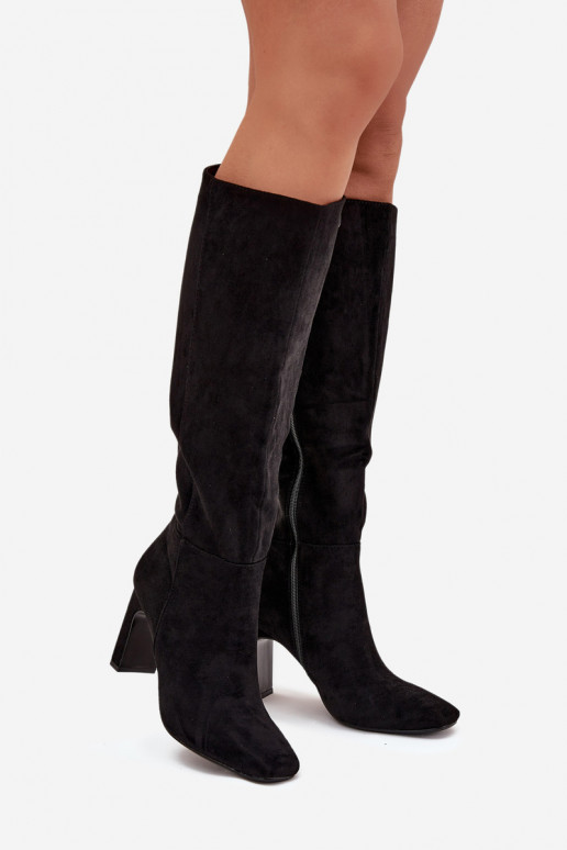 Bottes hautes pour femmes avec talons, isolées, en noir Zamira