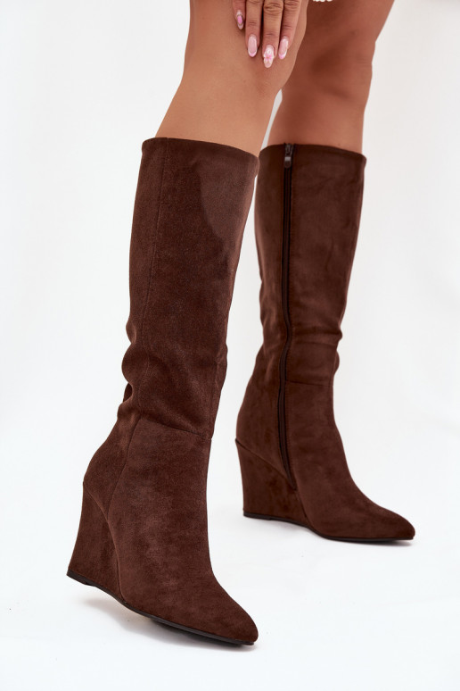 Bottes hautes pour femmes isolées avec plateforme, en chocolat Rosina