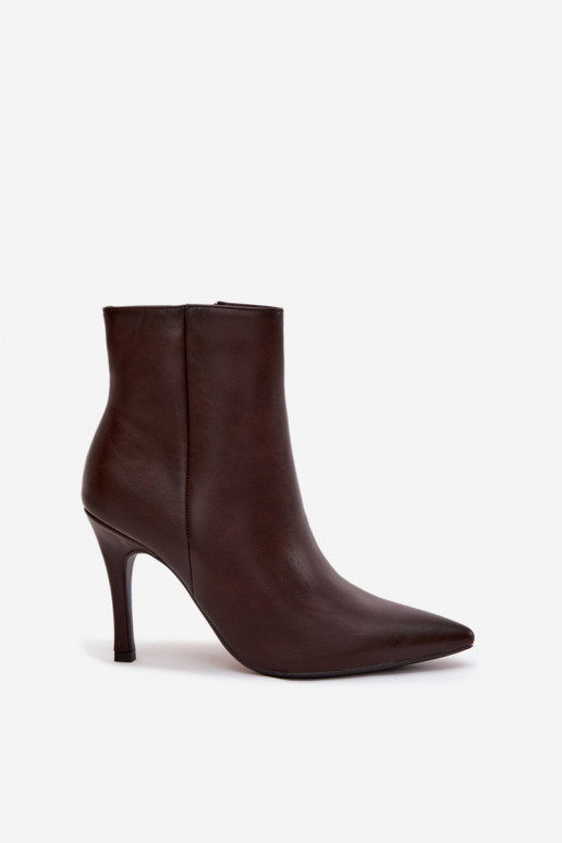 Bottines pour femmes isolées avec talons fins, en cuir synthétique, en chocolat Nolisse