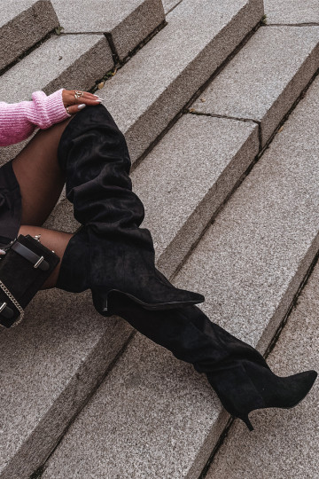 Bottes hautes à enfiler pour femmes avec talons fins en noir Ysolienne 2