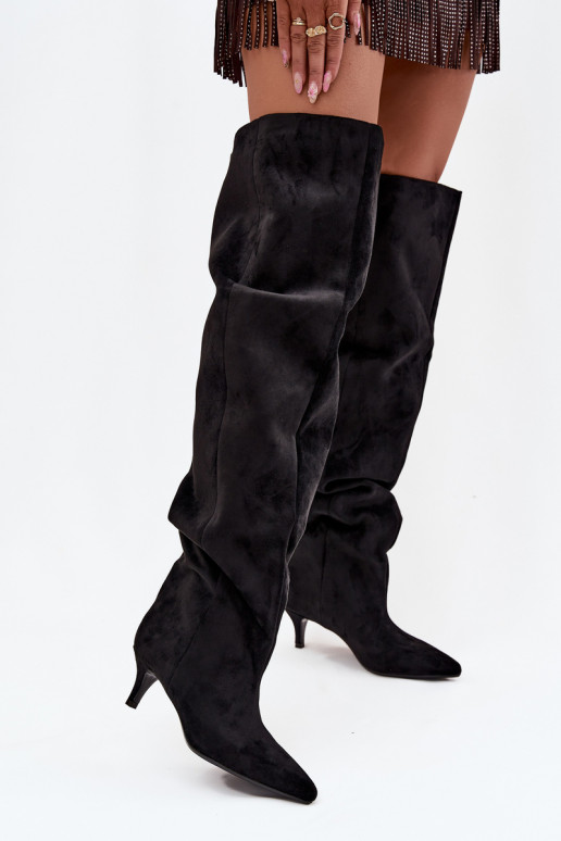 Instap dames over-the-knee laarzen met dunne hakken in zwart Ysolienne