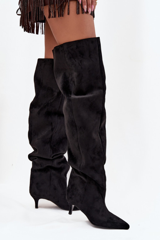 Instap dames over-the-knee laarzen met dunne hakken in zwart Ysolienne