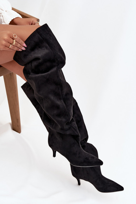Bottes hautes à enfiler pour femmes avec talons fins en noir Ysolienne