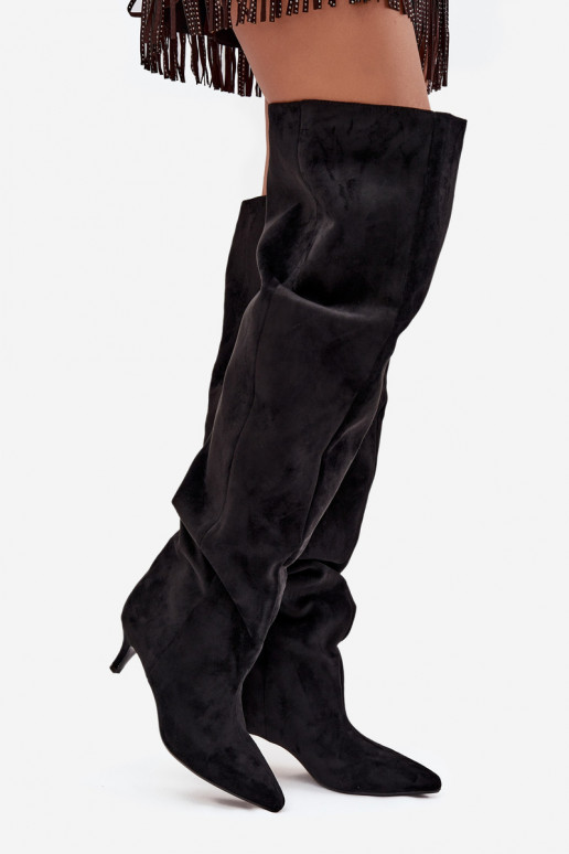 Instap dames over-the-knee laarzen met dunne hakken in zwart Ysolienne