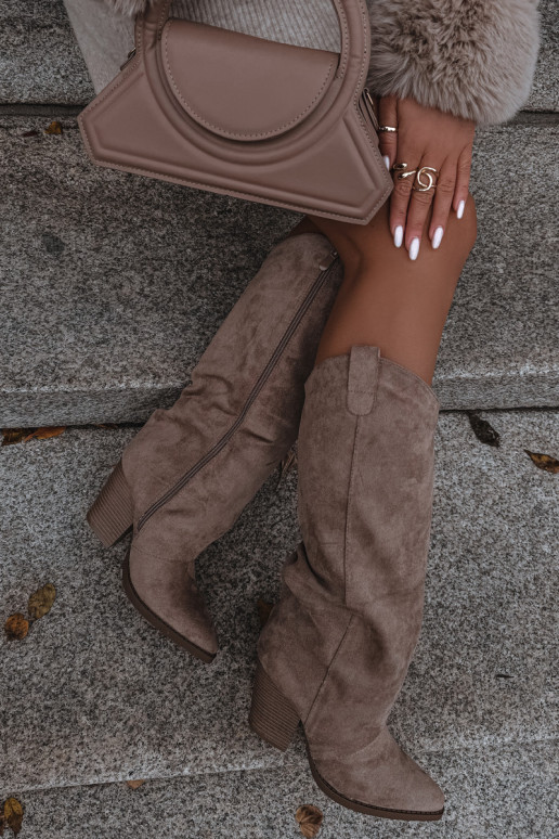 Bottes hautes isolées de style cowboy avec talons, en daim synthétique, en sable