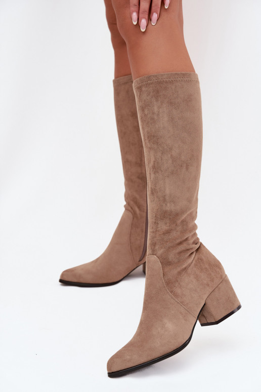 Dames lange laarzen met lage hak in zandkleurig faux suede Sergio Leone KZ212
