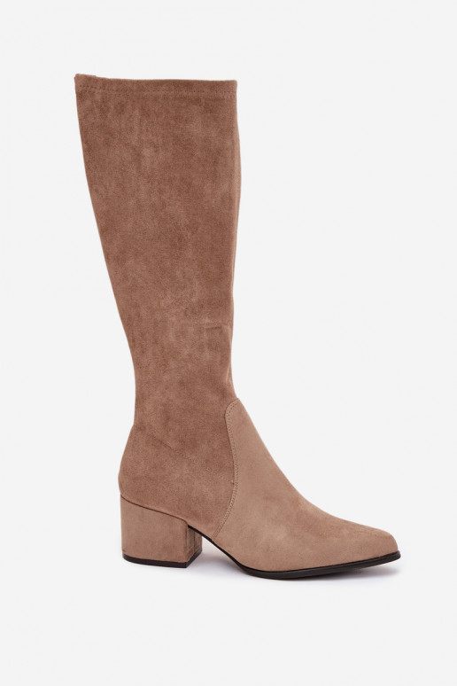 Bottes longues pour femmes à talon bas en daim synthétique couleur sable Sergio Leone KZ212