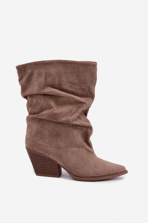 Damen gewellte Stiefeletten mit Blockabsatz in sandfarben Cazela