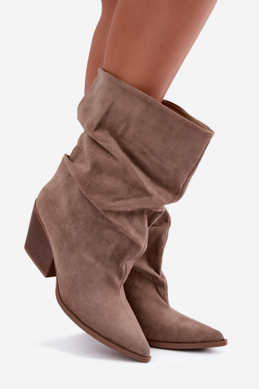Damen gewellte Stiefeletten mit Blockabsatz in sandfarben Cazela