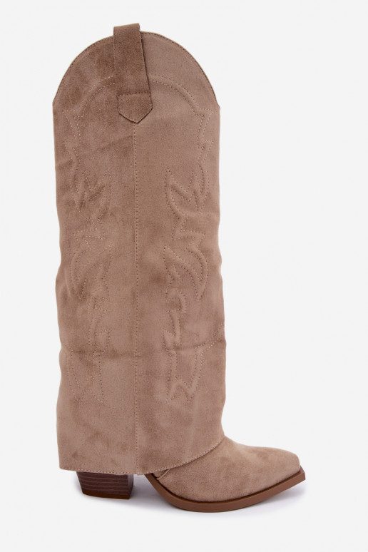 Bottes hautes style cowboy pour femmes avec talons et tige brodée couleur sable Terise