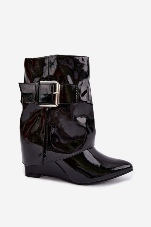 Bottines vernies pour femmes avec plateforme et boucles en noir Vortinia