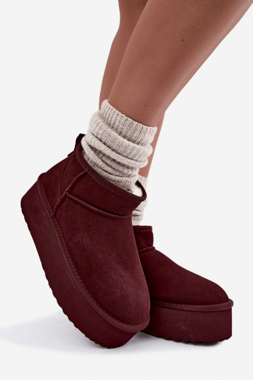Bottes de neige pour femmes en daim naturel couleur bordeaux Tairene