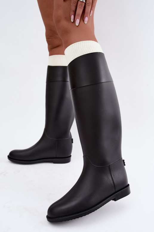 Bottes en caoutchouc hautes pour femmes avec talons larges en noir Melianne