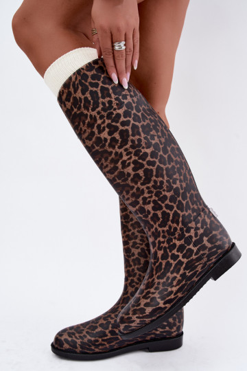Bottes en caoutchouc hautes pour femmes avec talons larges et imprimé léopard en noir Melianne 2