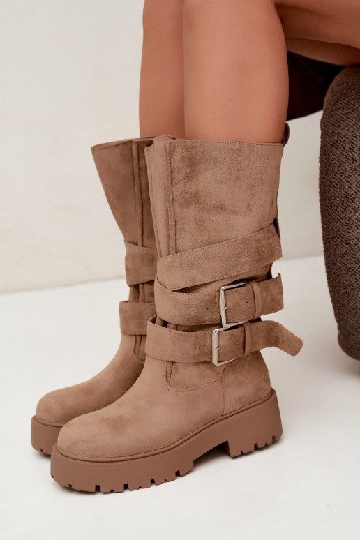 Bottes hautes et chaudes avec plateforme et boucles en couleur sable Palomae