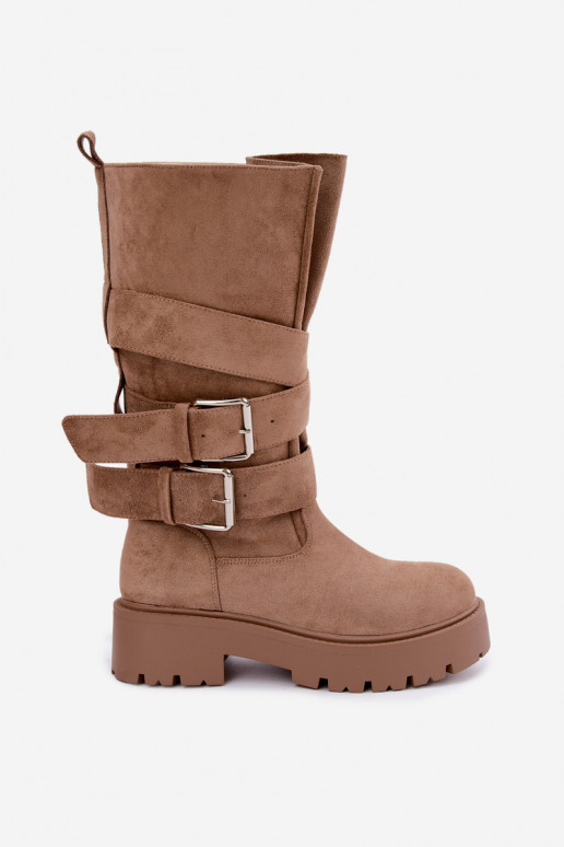 Bottes hautes et chaudes avec plateforme et boucles en couleur sable Palomae