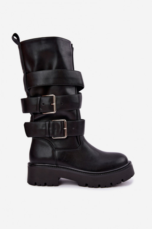 Bottes hautes et chaudes avec plateforme et boucles en noir Palomae