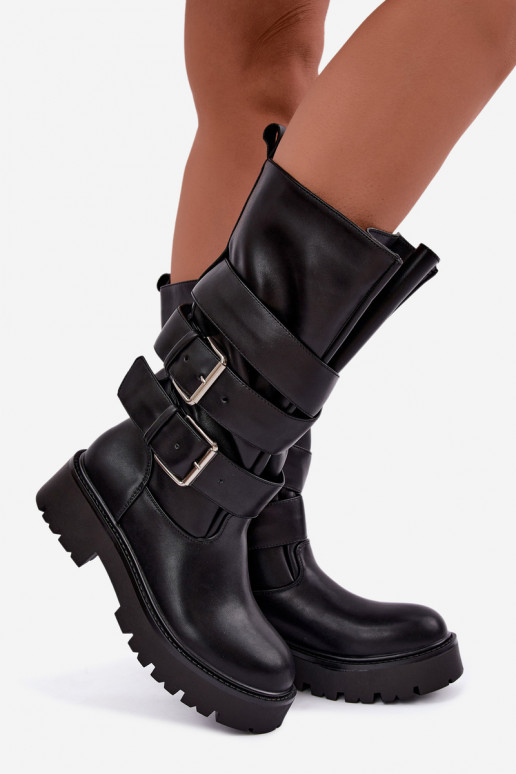 Bottes hautes et chaudes avec plateforme et boucles en noir Palomae