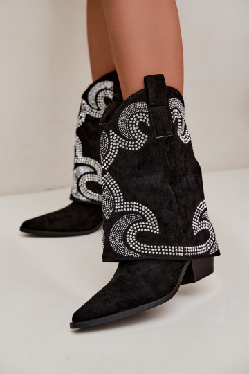 Gedecoriseerde cowboy-stijl enkellaarsjes met hakken in zwart Irvena 2