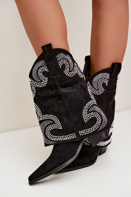 Dekorierte Stiefeletten im Cowboy-Stil mit Absätzen in Schwarz Irvena