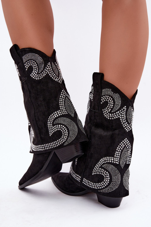 Bottines décorées de style cowboy avec talons en noir Irvena