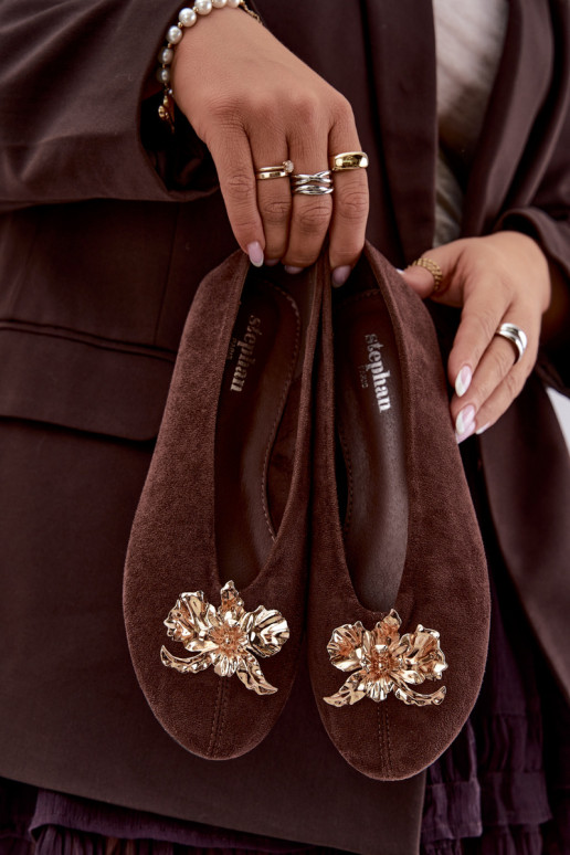 Ballet flats met versieringen in chocoladekleur Briellea