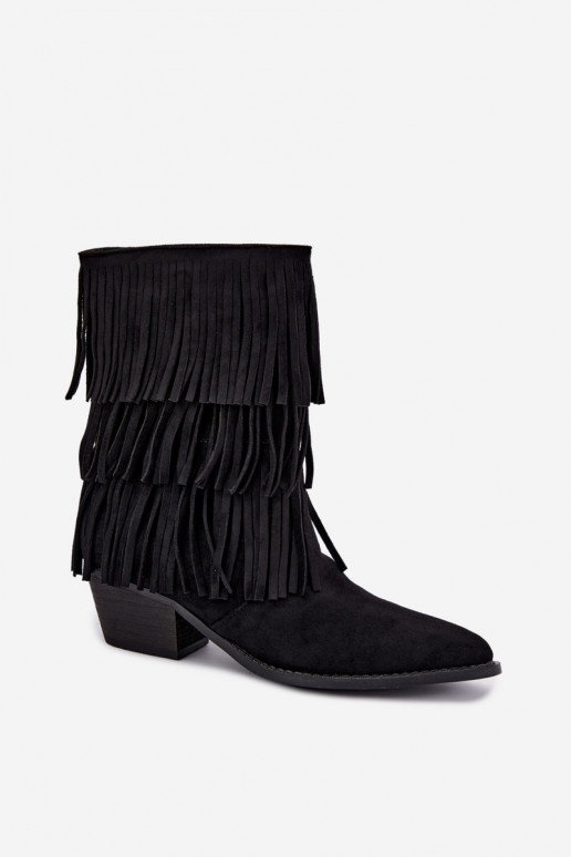 Bottines de style cowboy avec franges et talons en noir Lunia