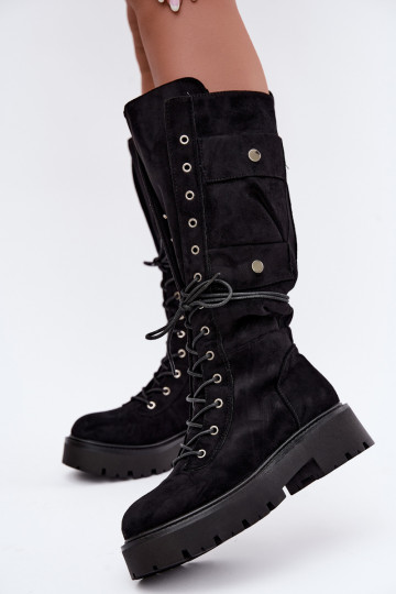 Bottes hautes et chaudes avec plateforme et lacets en noir Cressida 2