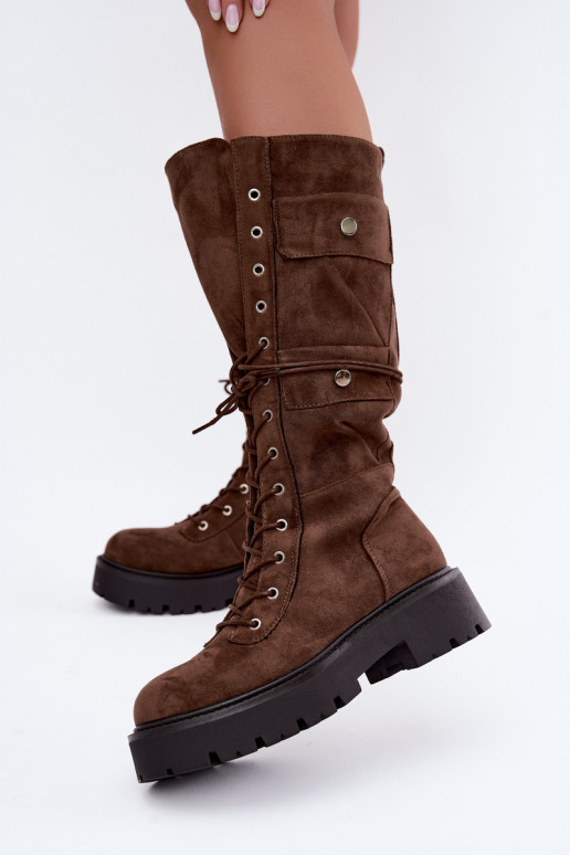 Bottes hautes et chaudes avec plateforme et lacets en marron Cressida