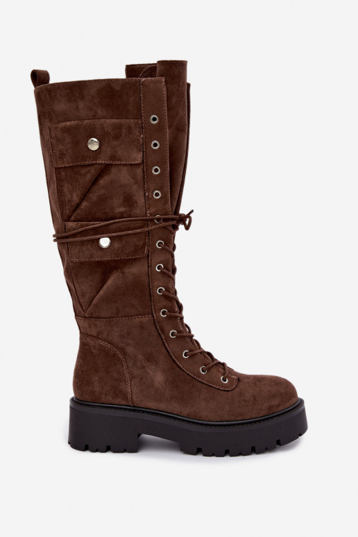 Bottes hautes et chaudes avec plateforme et lacets en marron Cressida