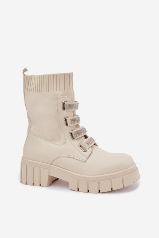 Bottines chaudes avec éléments décoratifs en couleur sable Giavelle