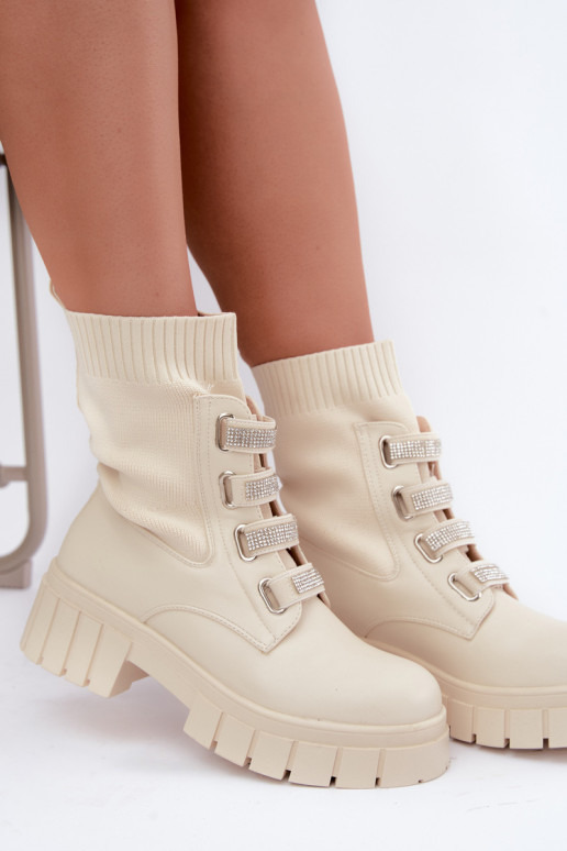 Bottines chaudes avec éléments décoratifs en couleur sable Giavelle