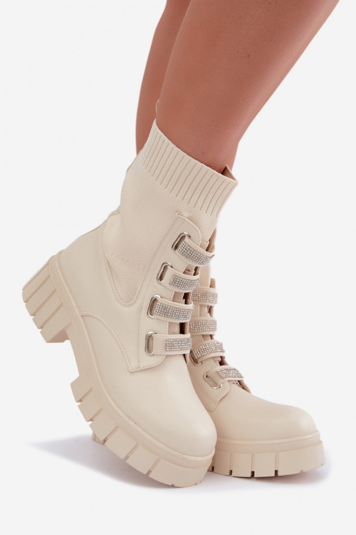 Bottines chaudes avec éléments décoratifs en couleur sable Giavelle