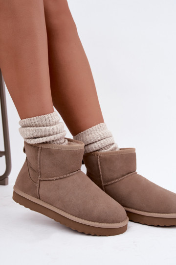 Warme sneeuwlaarzen van faux suede met bont aan de binnenkant in zandkleur Amandine