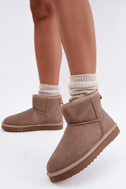 Warme sneeuwlaarzen van faux suede met bont aan de binnenkant in zandkleur Amandine