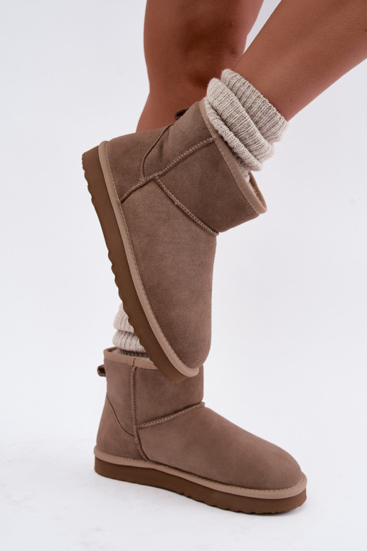 Warme sneeuwlaarzen van faux suede met bont aan de binnenkant in zandkleur Amandine
