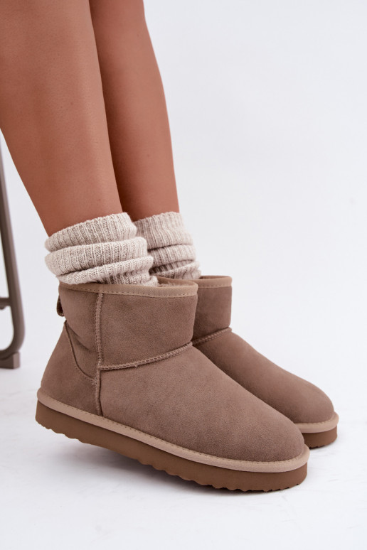 Warme sneeuwlaarzen van faux suede met bont aan de binnenkant in zandkleur Amandine