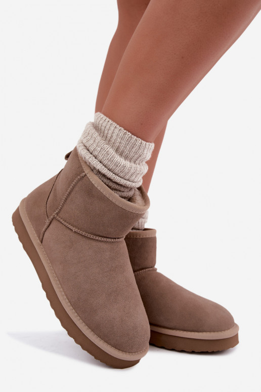 Warme sneeuwlaarzen van faux suede met bont aan de binnenkant in zandkleur Amandine