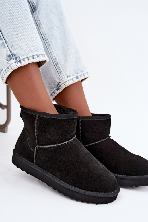 Peau en daim Bottes de neige réchauffer avec de la fourrure à l intérieur couleur noire Amandine