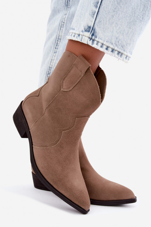 Sandfarbene Wildleder-Cowboy-Stiefel mit niedrigem Absatz Delsa