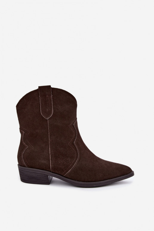 Bottes cowboy en daim couleur chocolat à petit talon Delsa
