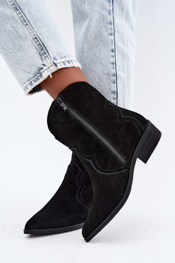Bottes cowboy en daim noires à petit talon Delsa 2