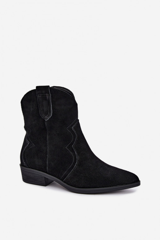 Bottes cowboy en daim noires à petit talon Delsa
